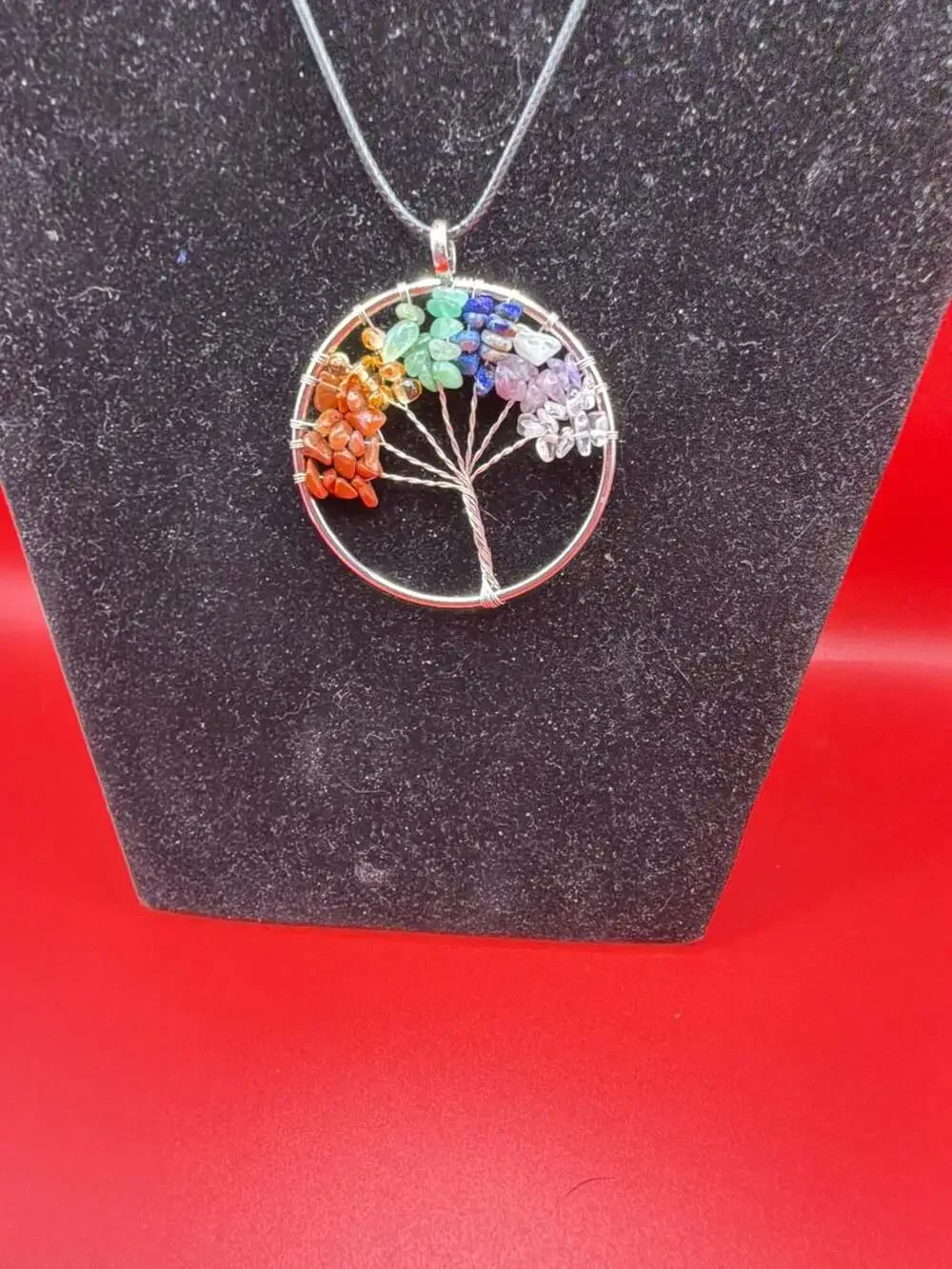 7 Chakra Wire Wrapped Natural Gemstone Tree of Life Crystal Pendant Necklace